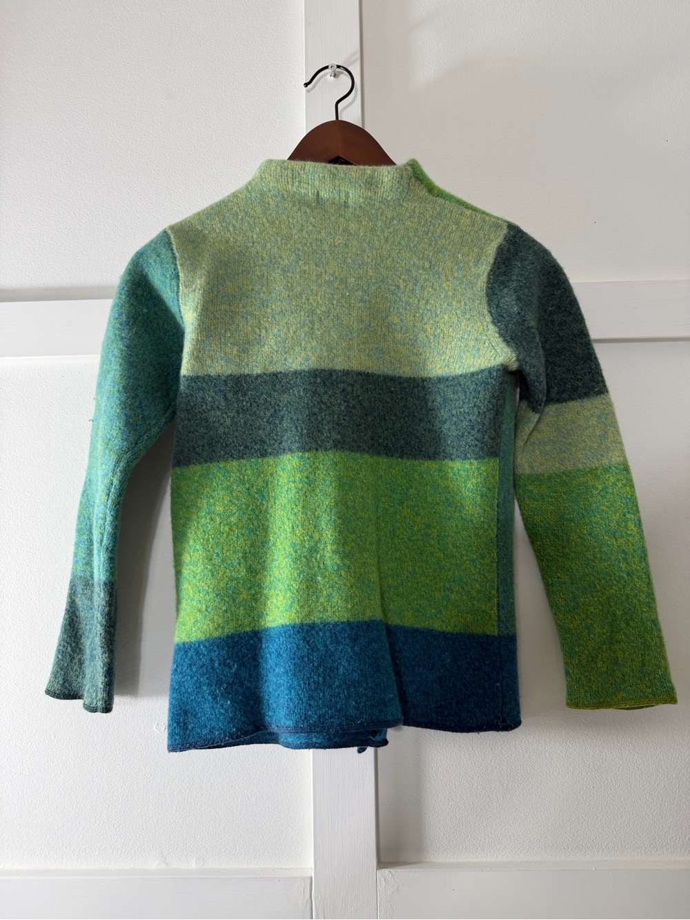 Sigrid Olsen Vintage Green & Teal Colorblock 100% Wool Sweater - Size S - Picture 2 of 9